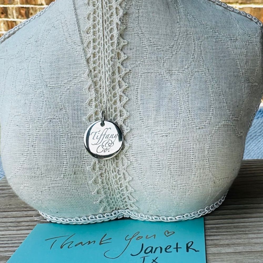 Tiffany & Co Notes Round Disc Charm Necklace in Silver, 18 inch